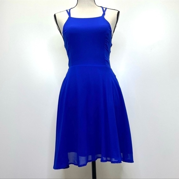 LULU’S Good Deeds Royal Blue Lace-Up mini flowy Dress women’s size XS - Picture 5 of 9